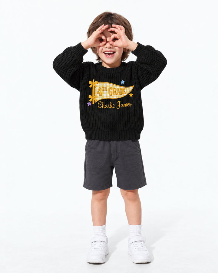 Cute Kindergarten Embroidered Baby Name Bamboo Knit Sweater Bubble