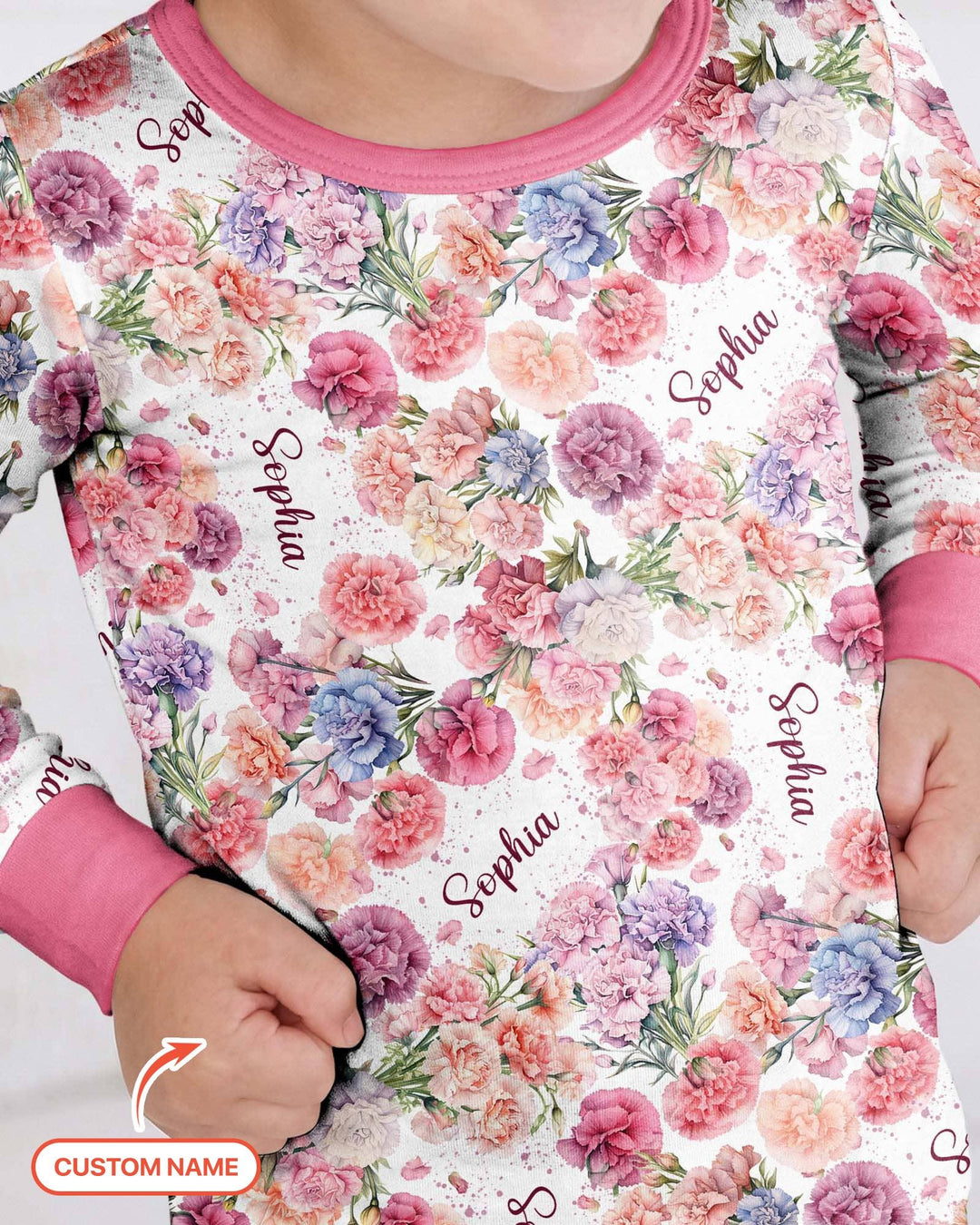 Custom Name Birth Month Flowers Bamboo Two Piece Long Sleeve Pajama Set