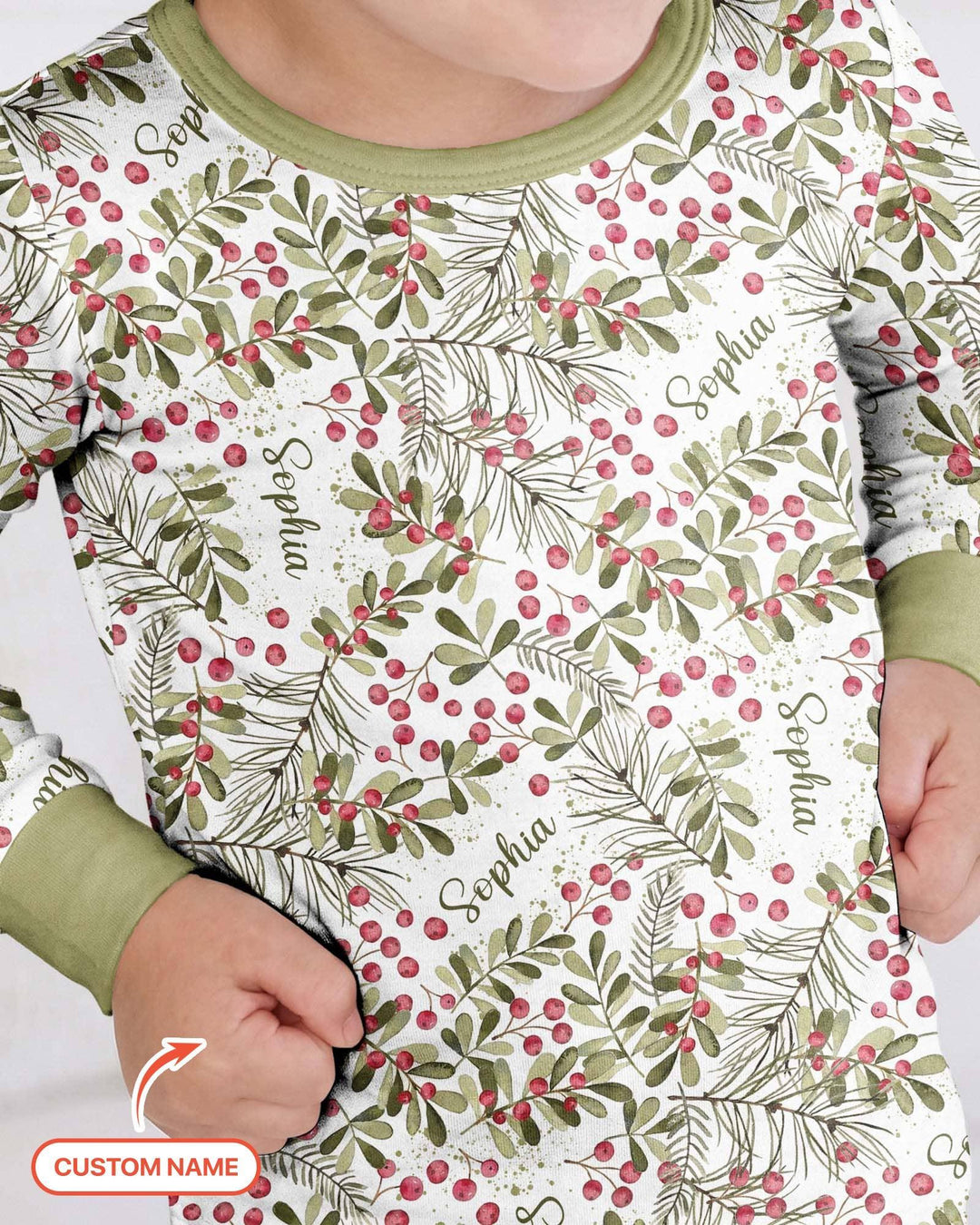 Custom Name Birth Month Flowers Bamboo Two Piece Long Sleeve Pajama Set