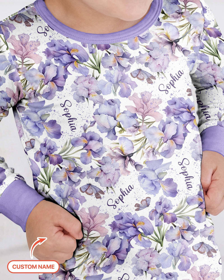 Custom Name Birth Month Flowers Bamboo Two Piece Long Sleeve Pajama Set