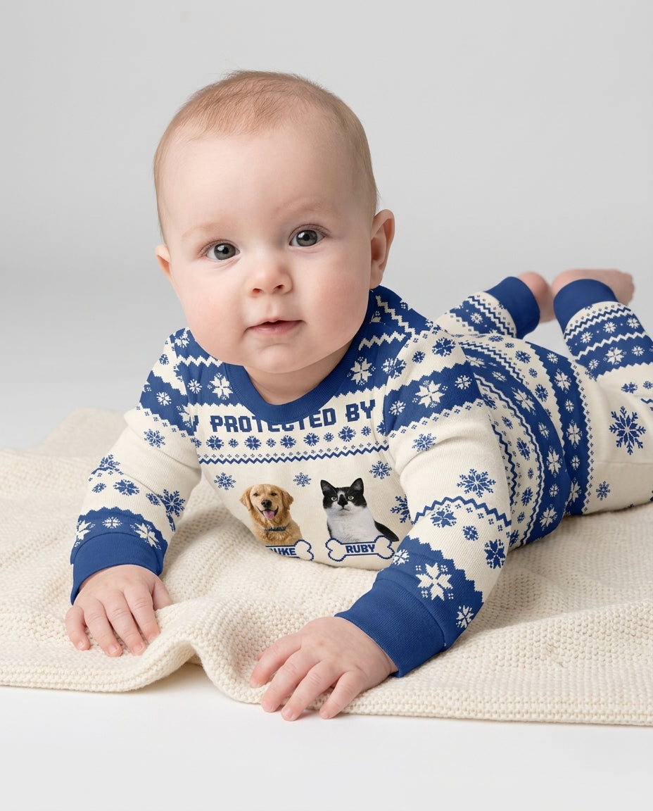 Custom Photo Protected By Pet Bamboo Two Piece Long Sleeve Pajama Set