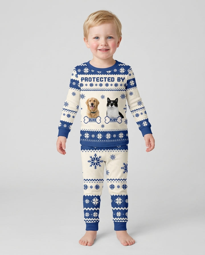 Custom Photo Protected By Pet Bamboo Two Piece Long Sleeve Pajama Set