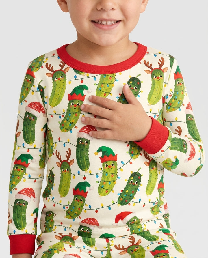 Cheerful Christmas Pickle Bamboo Two Piece Long Sleeve Pajama Set