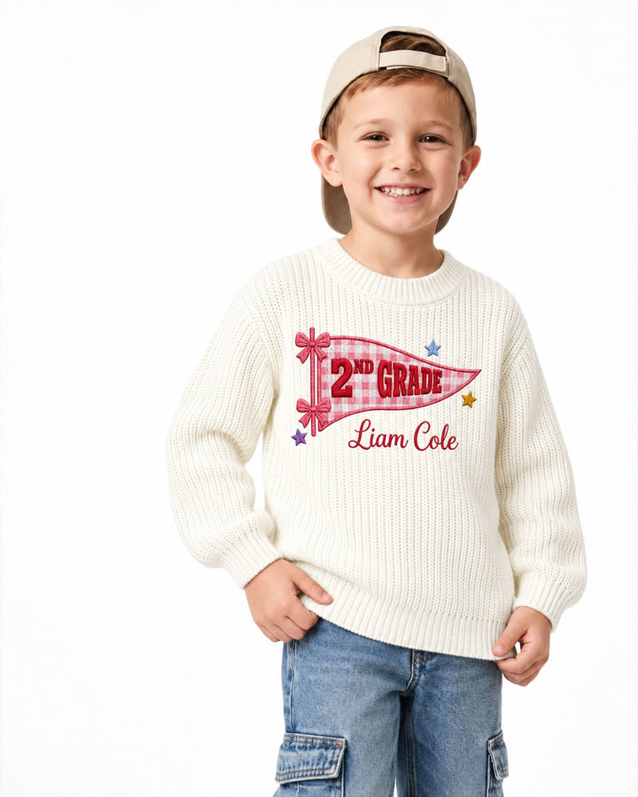 Cute Kindergarten Embroidered Baby Name Bamboo Knit Sweater Bubble