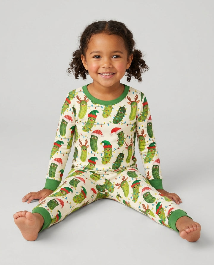 Cheerful Christmas Pickle Bamboo Two Piece Long Sleeve Pajama Set