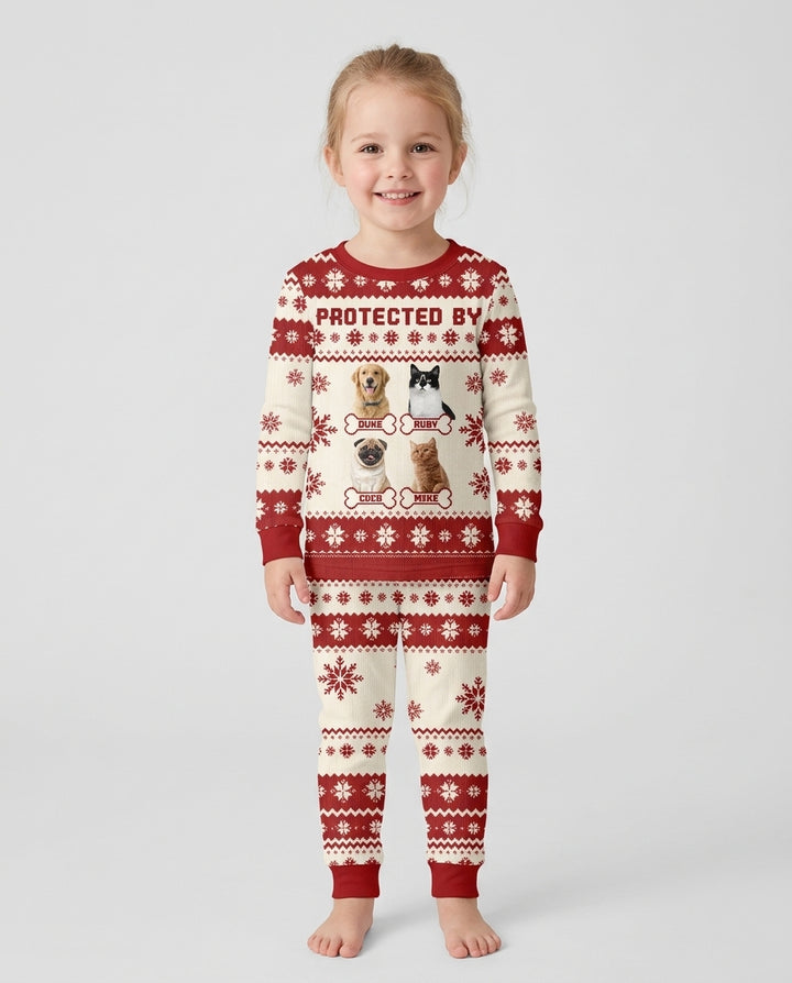 Custom Photo Protected By Pet Bamboo Two Piece Long Sleeve Pajama Set