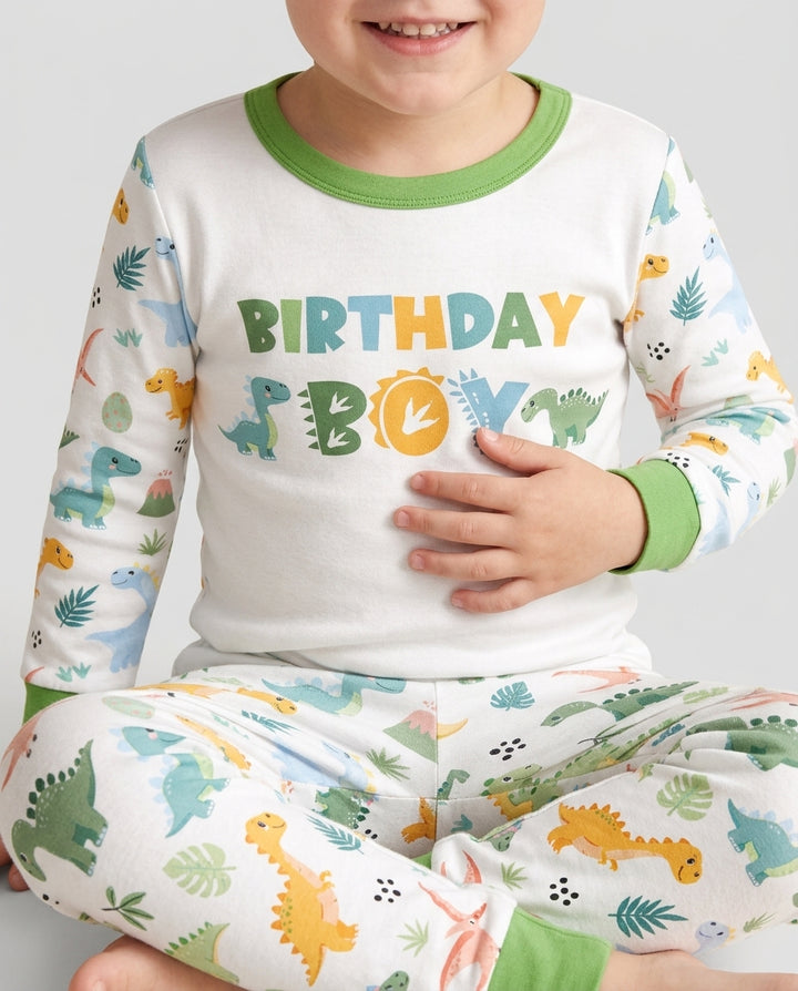 Personalized Dinosaur Birthday Bamboo Two Piece Long Sleeve Pajama Set