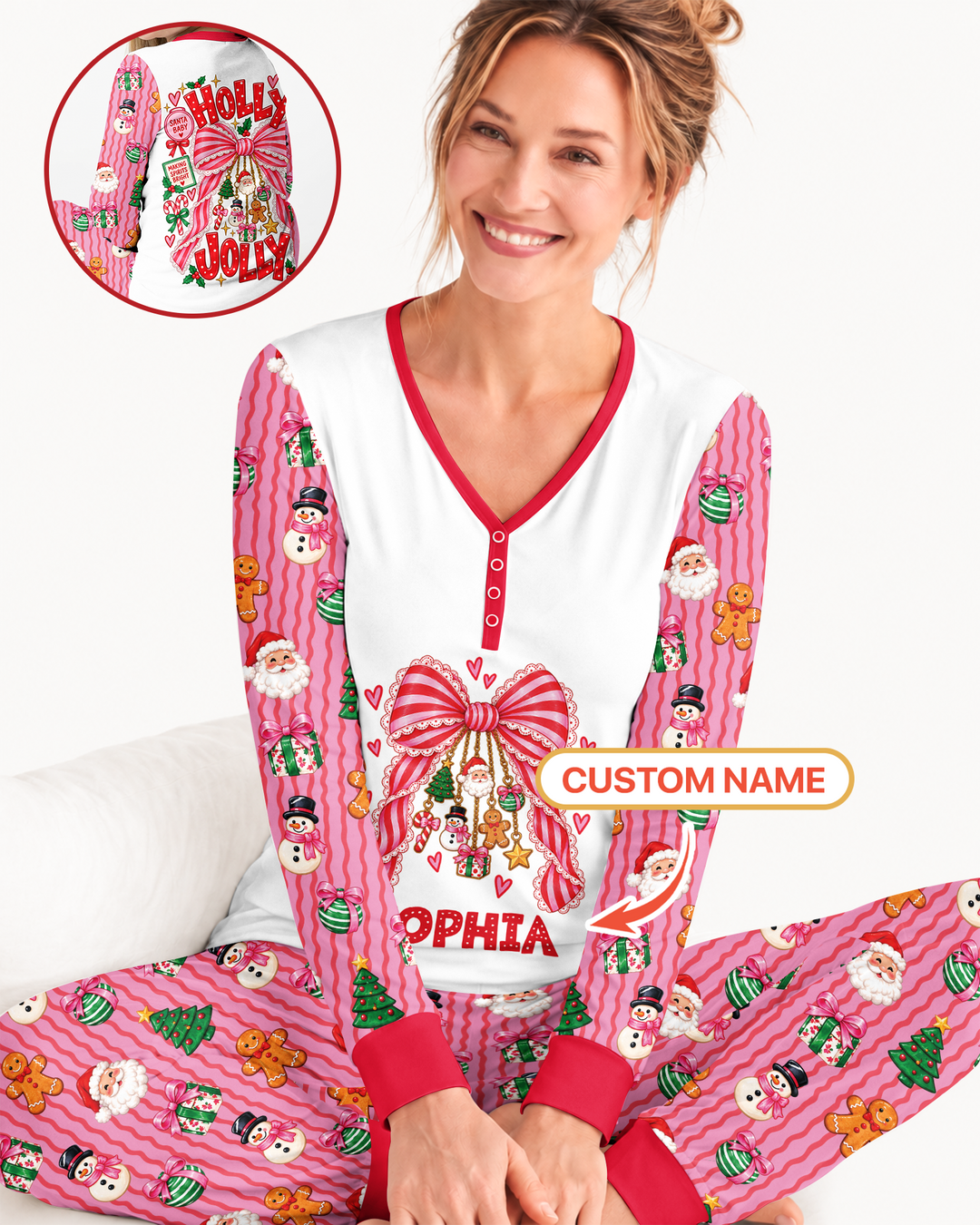 Holly Jolly Custom Name Mommy & Me Matching Bamboo Women Pajama Set