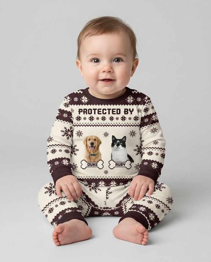 Custom Photo Protected By Pet Bamboo Two Piece Long Sleeve Pajama Set