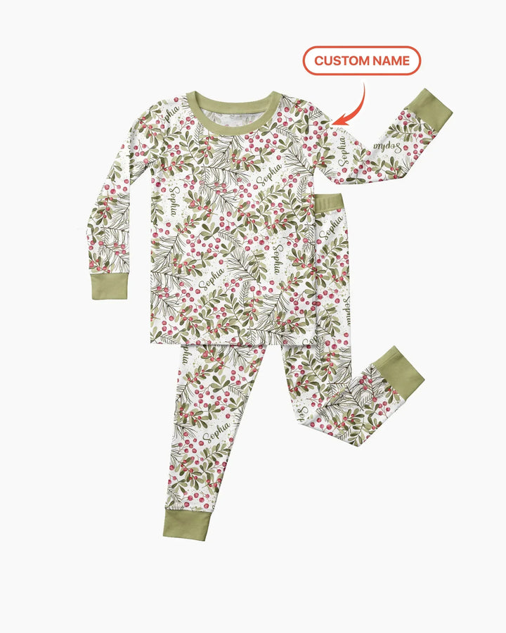 Custom Name Birth Month Flowers Bamboo Two Piece Long Sleeve Pajama Set