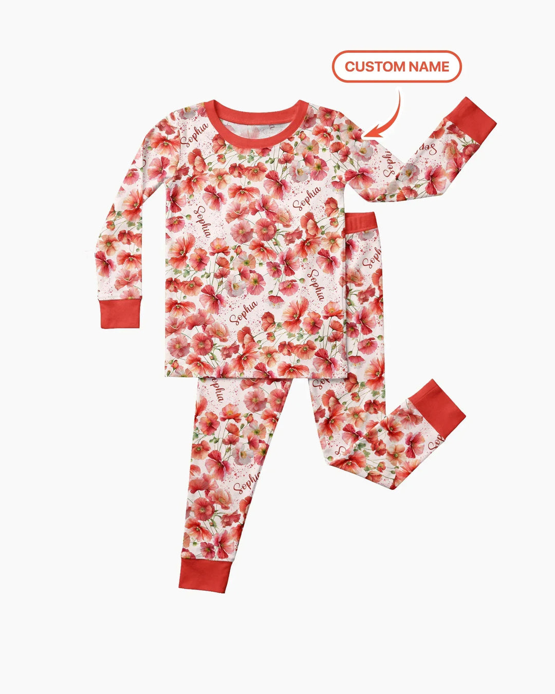 Custom Name Birth Month Flowers Bamboo Two Piece Long Sleeve Pajama Set