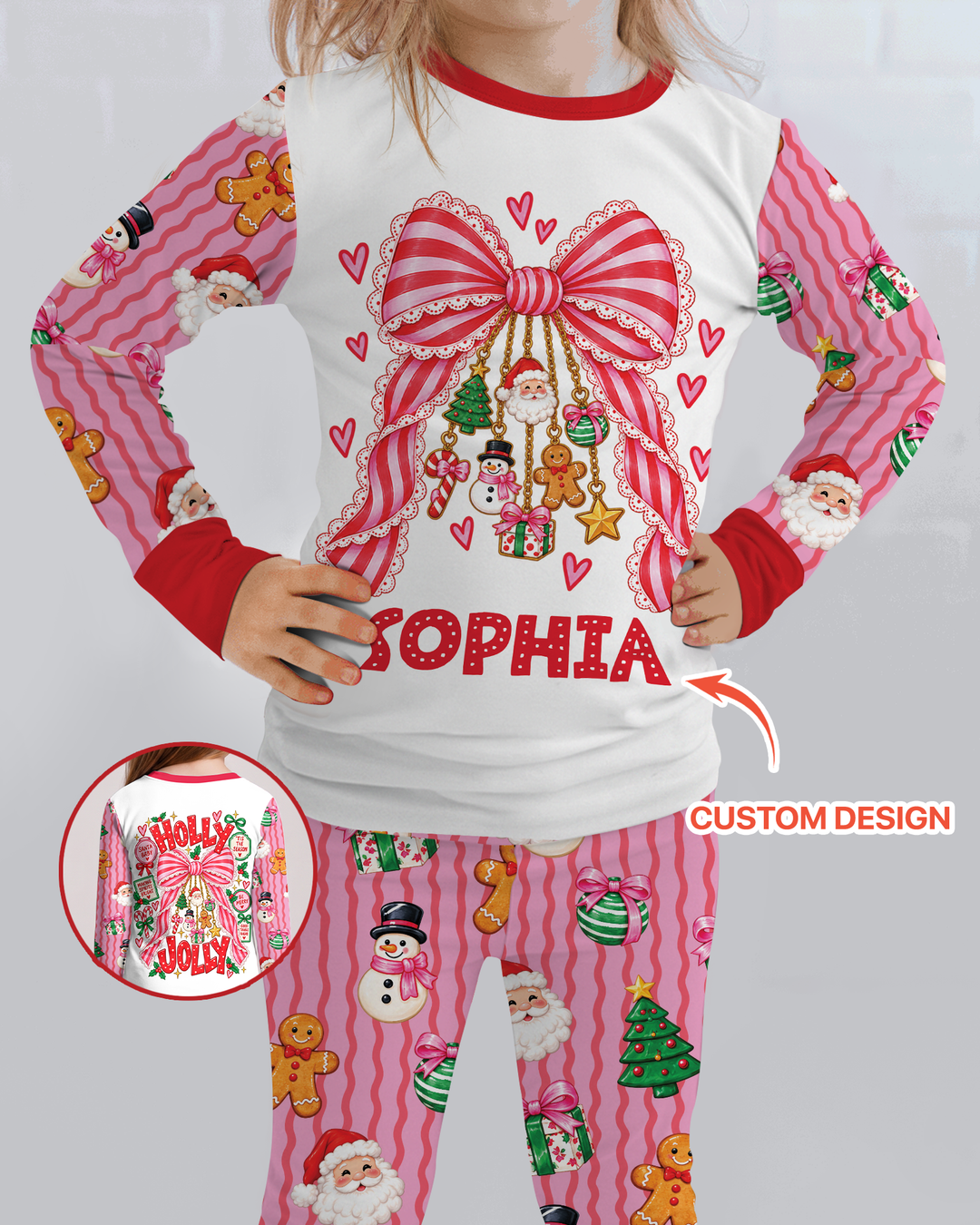 Holly Jolly Custom Name Mommy & Me Matching Bamboo Two Piece Long Sleeve Pajama Set