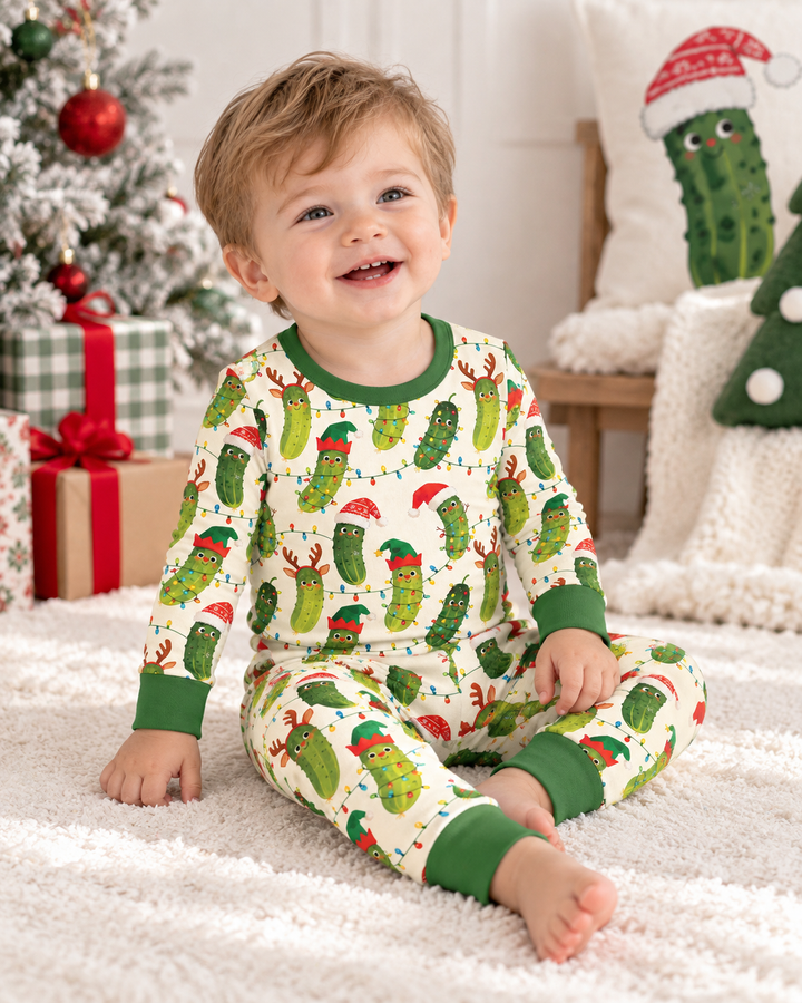 Cheerful Christmas Pickle Bamboo Two Piece Long Sleeve Pajama Set