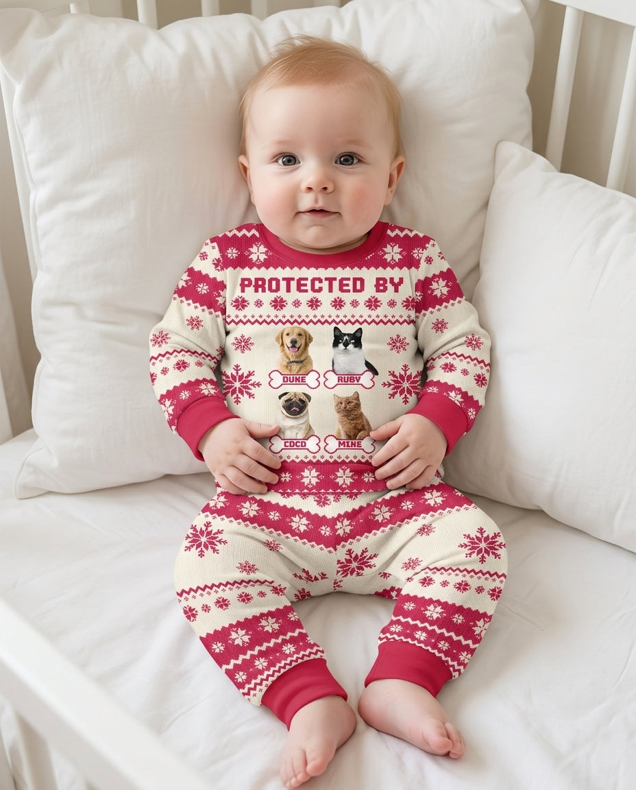 Custom Photo Protected By Pet Bamboo Two Piece Long Sleeve Pajama Set