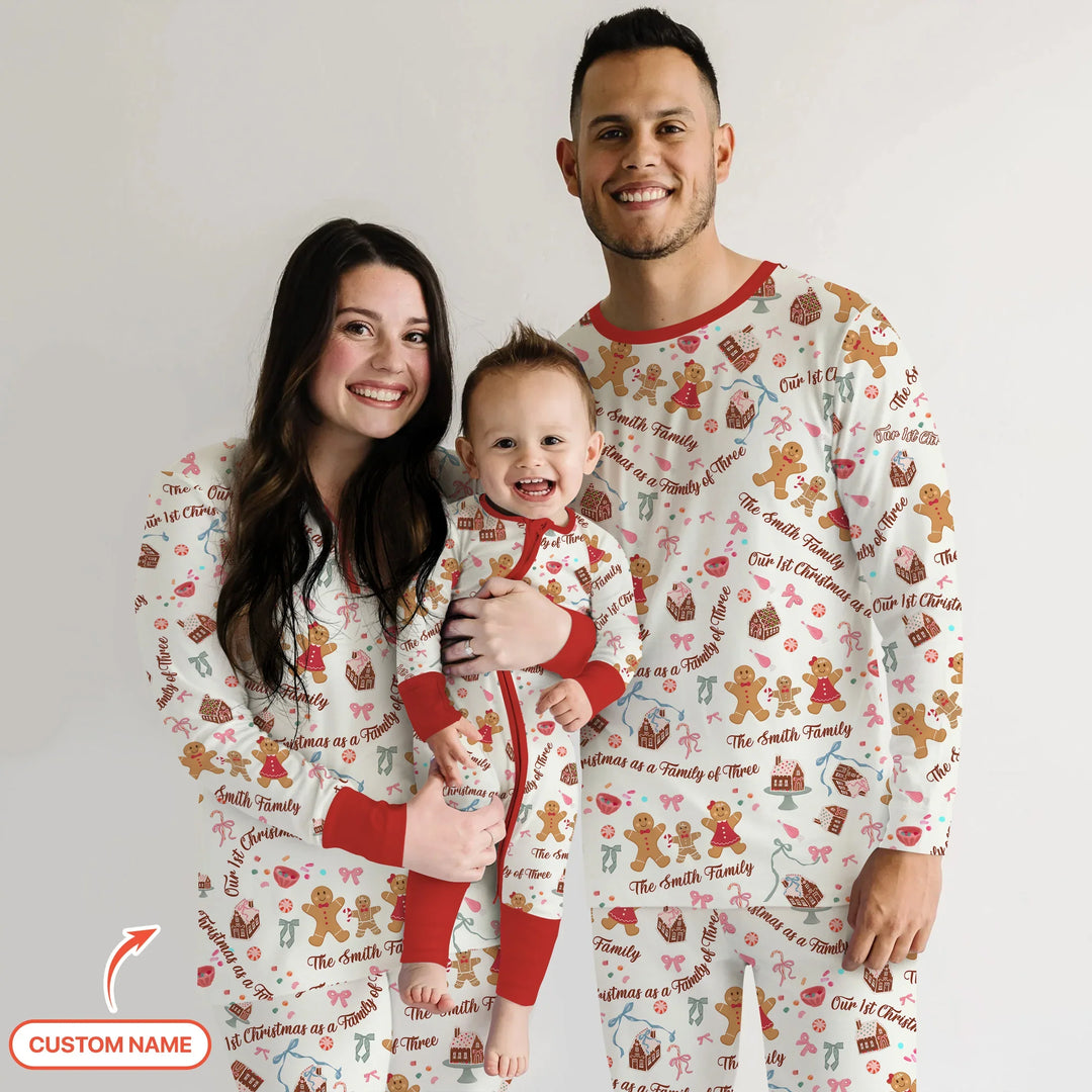 Custom Name Family Gingerbread Two Piece Short Sleeve Shorts Pajama Set