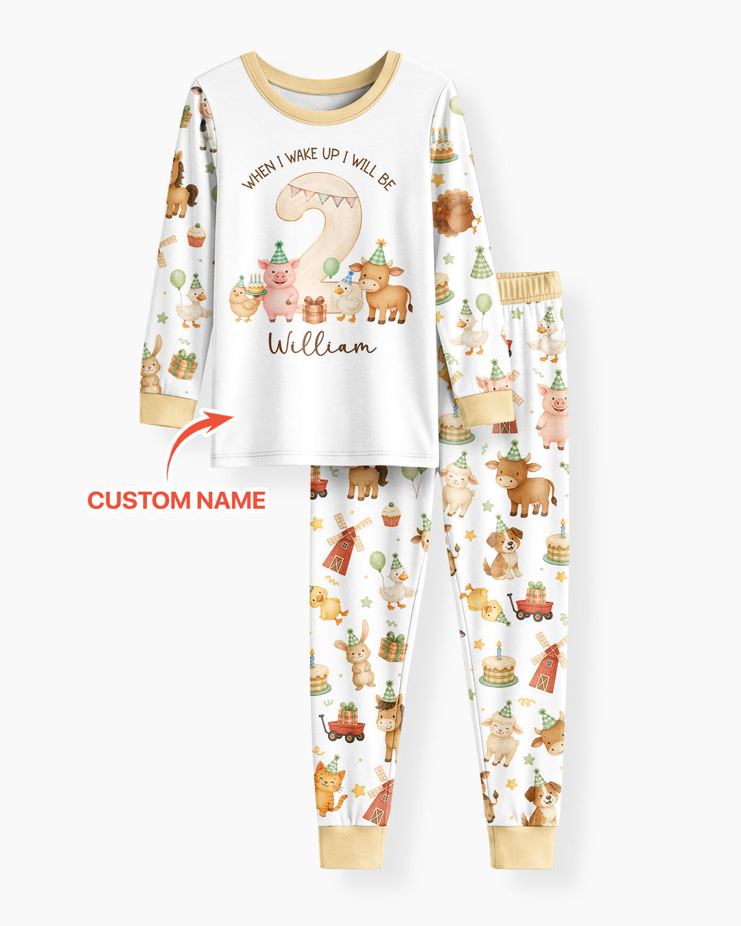 Personalized Farm Animals When I Wake Up I Will Be Birthday Bamboo Two Piece Long Sleeve Pajama Set