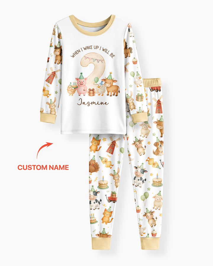 Personalized Farm Animals When I Wake Up I Will Be Birthday Bamboo Two Piece Long Sleeve Pajama Set