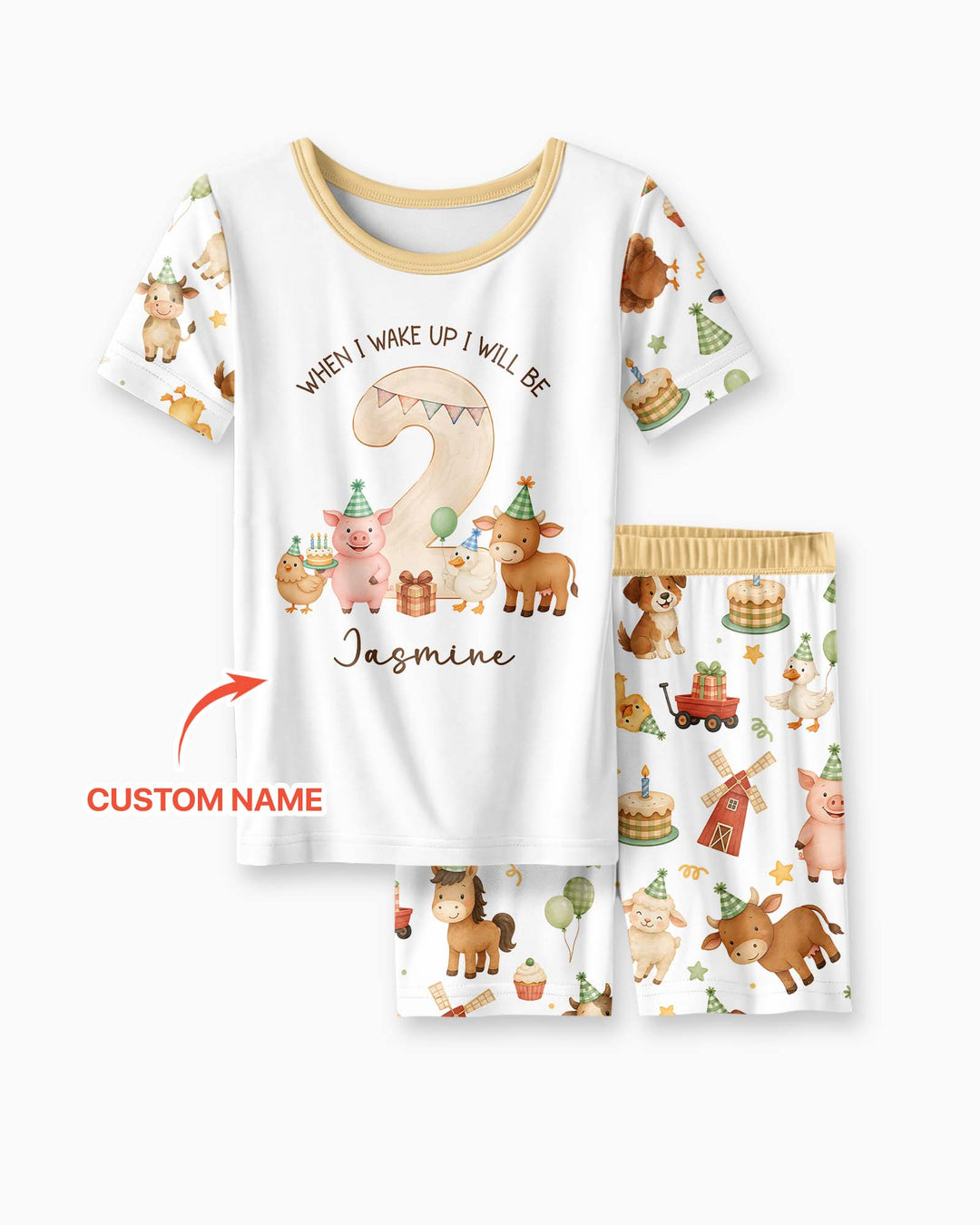 Personalized Farm Animals When I Wake Up I Will Be Birthday Bamboo Two Piece Short Sleeve Shorts Pajama Set