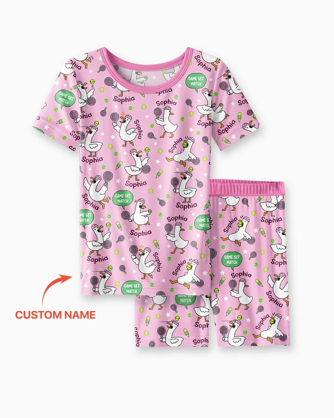 Silly Goose Playing Tennis Bamboo Two Piece Short Sleeve Shorts Pajama Set