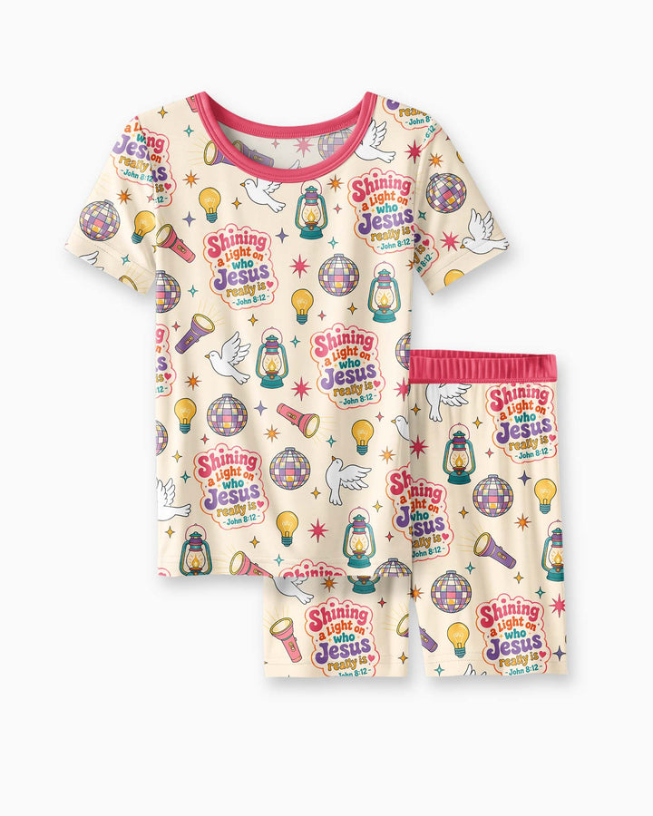 VBS Shining A Light On Who Jesus Really Is Bamboo Two Piece Short Sleeve Shorts Pajama Set