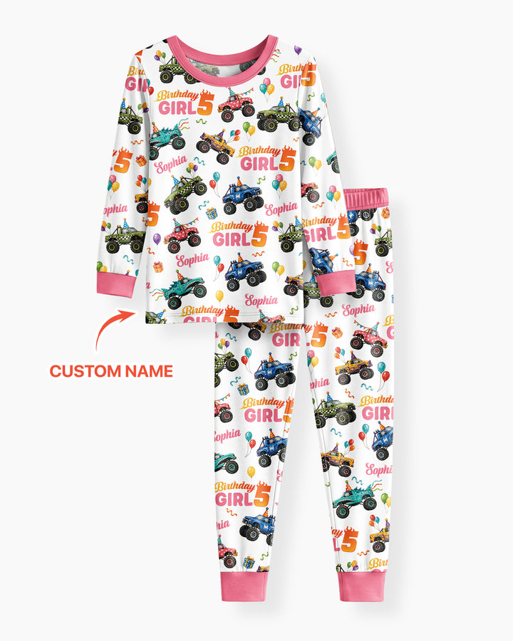 Monster Truck Birthday Party Bamboo Two Piece Long Sleeve Pajama Set