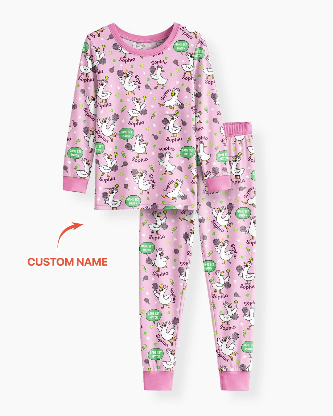 Silly Goose Playing Tennis Bamboo Two Piece Long Sleeve Pajama Set