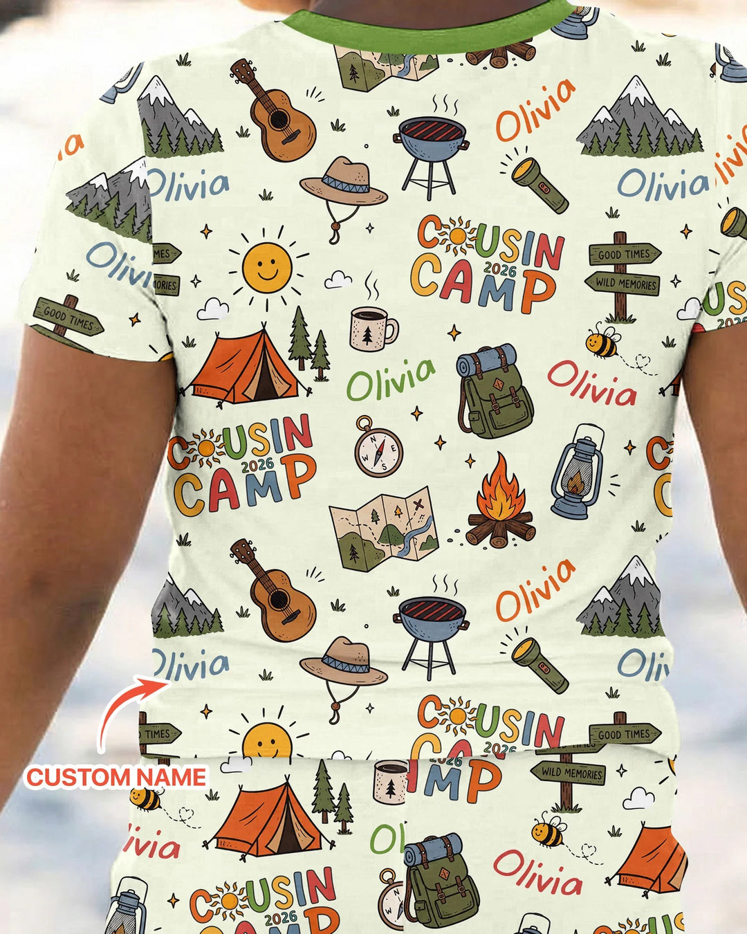Custom Name Cousin Camp 2026 Bamboo Two Piece Short Sleeve Pajama Set
