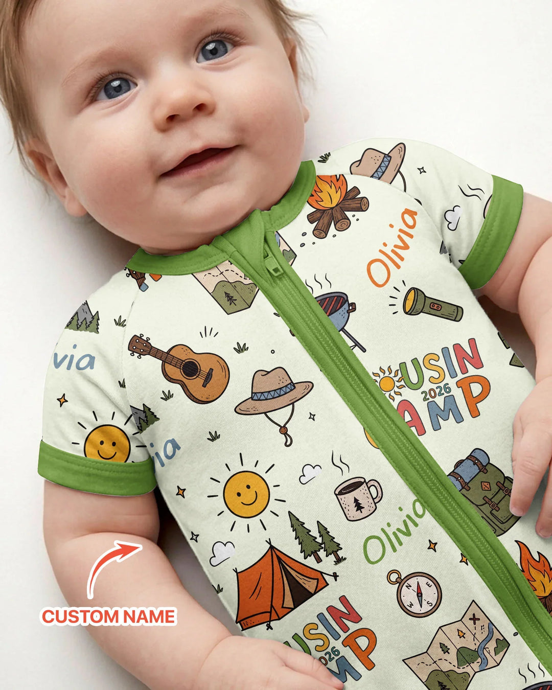 Custom Name Cousin Camp 2026 Bamboo Shorty Zippy
