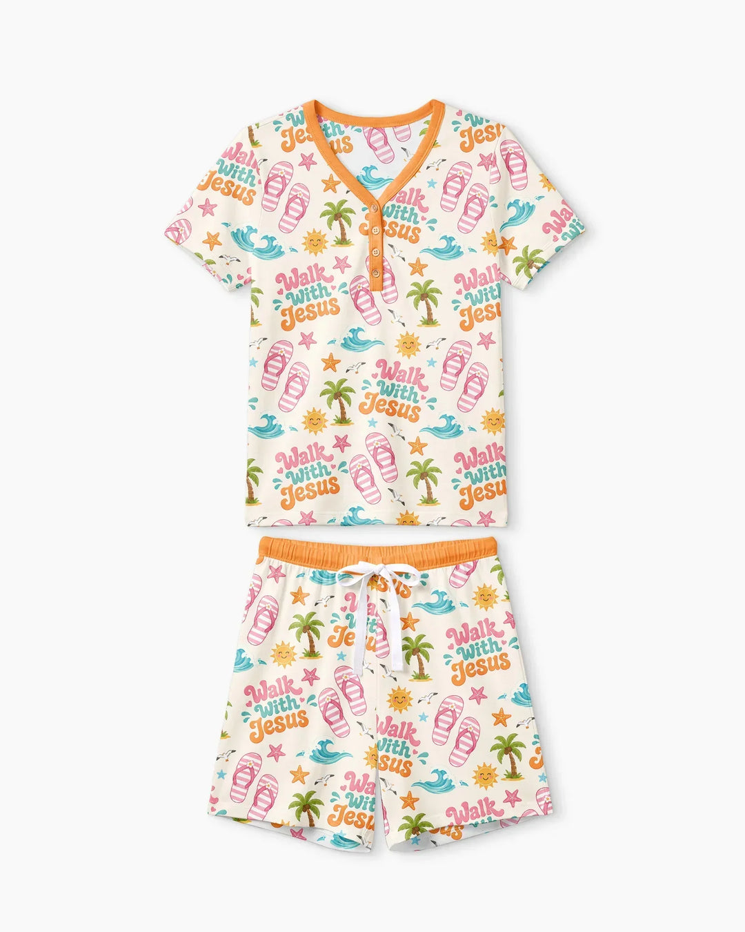 Groovy Summer Walk With Jesus Bamboo Women Short Sleeve Short Pajama Set