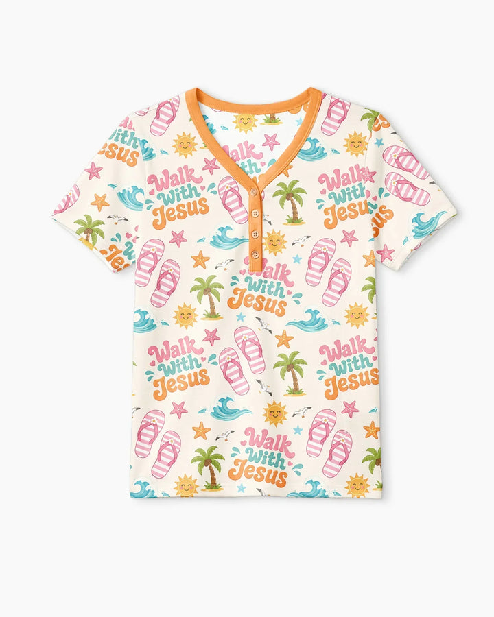 Groovy Summer Walk With Jesus Bamboo Women Short Sleeve Short Pajama Set