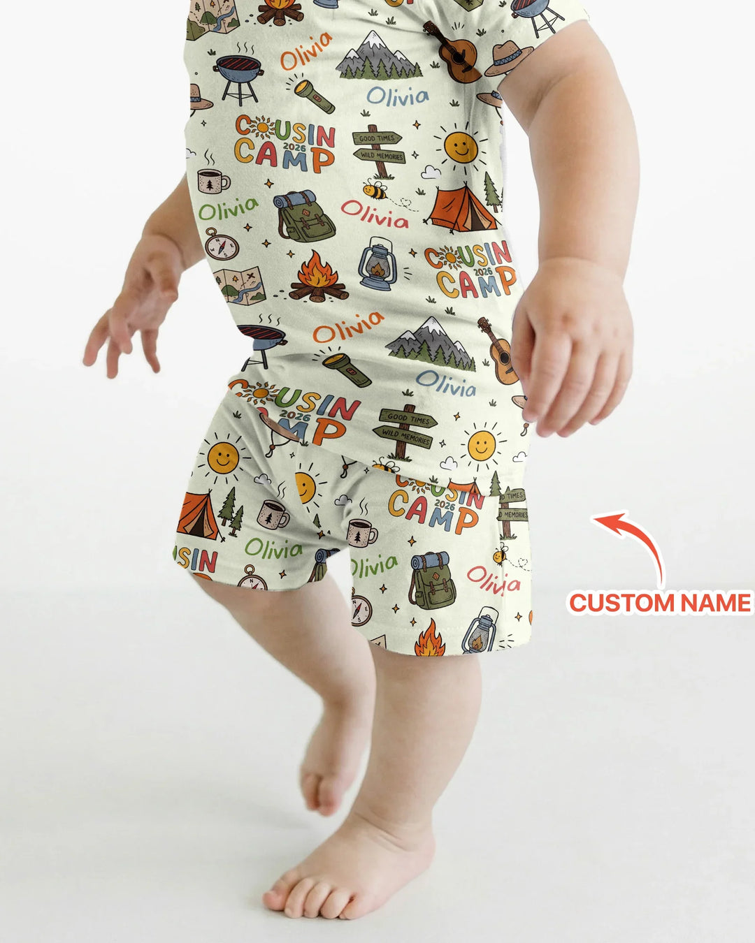 Custom Name Cousin Camp 2026 Bamboo Two Piece Short Sleeve Shorts Pajama Set