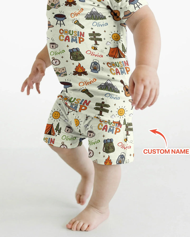 Custom Name Cousin Camp 2026 Bamboo Two Piece Short Sleeve Shorts Pajama Set