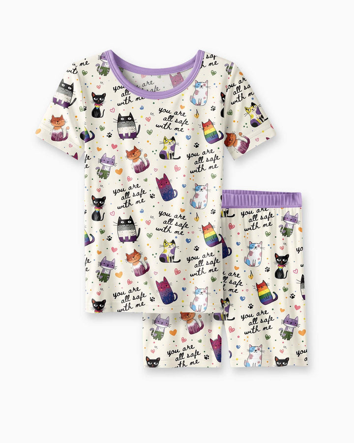 Loved & Safe Kitties Family Matching Bamboo Two Piece Short Sleeve Shorts Pajama Set