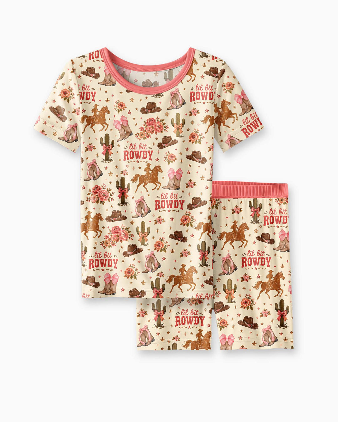 Coquette Cowgirl Lil Bit Rowdy Two Piece Short Sleeve Shorts Pajama Set