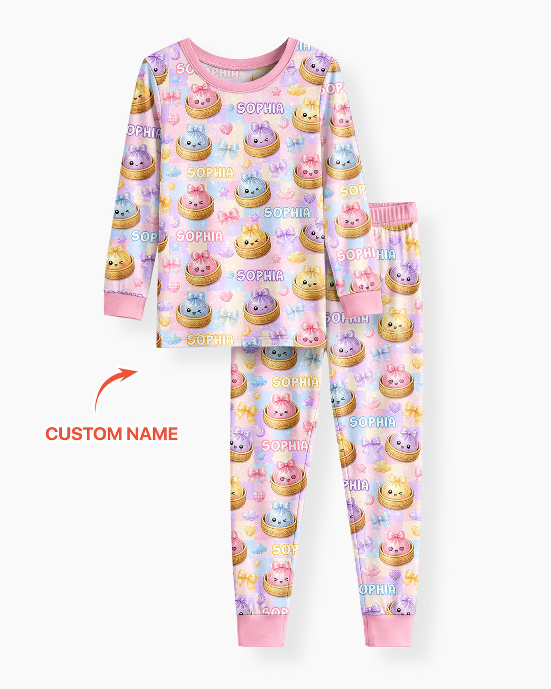 Custom Name Coquette Glitter Dumpling Bamboo Two Piece Long Sleeve Pajama Set