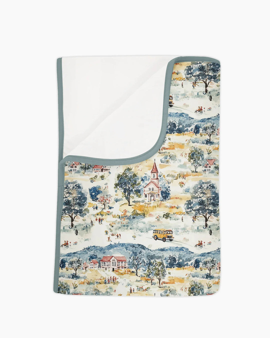Whimsical Watercolor School Village Bamboo Blanket