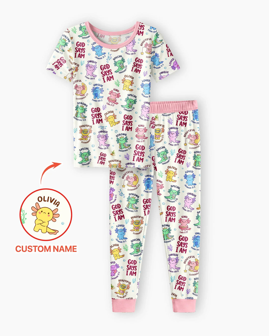 Axolotl God Says I Am Custom Name Bamboo Two Piece Short Sleeve Pajama Set