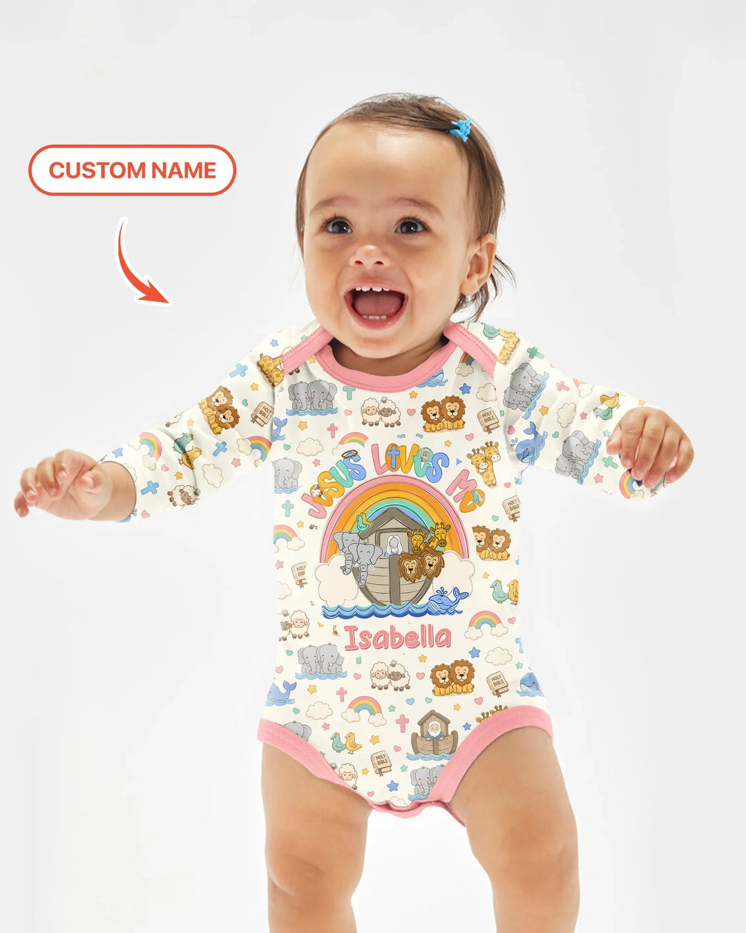 Custom Name Noah's Ark Jesus Loves Me Bamboo Bodysuit
