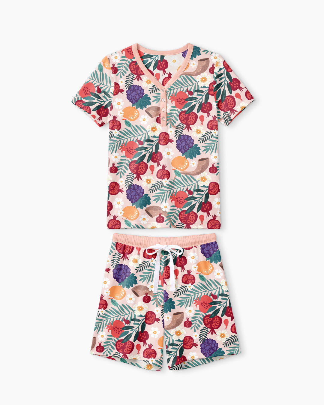 Pomegranate Blessings Night Family Matching Bamboo Women Short Sleeve Short Pajama Set