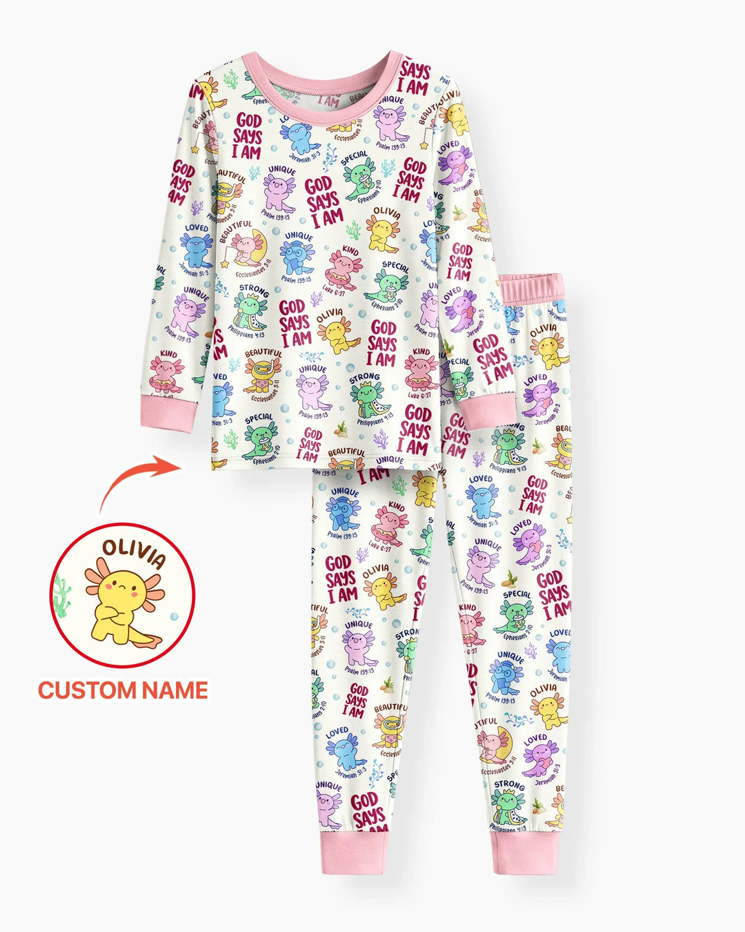 Axolotl God Says I Am Custom Name Bamboo Two Piece Long Sleeve Pajama Set