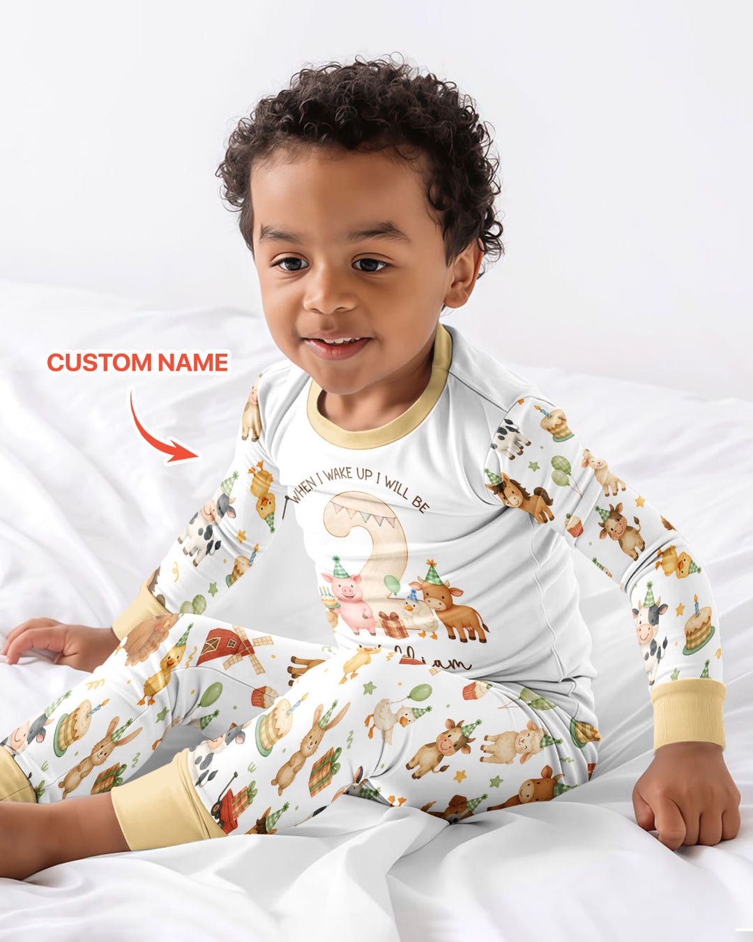 Personalized Farm Animals When I Wake Up I Will Be Birthday Bamboo Two Piece Long Sleeve Pajama Set