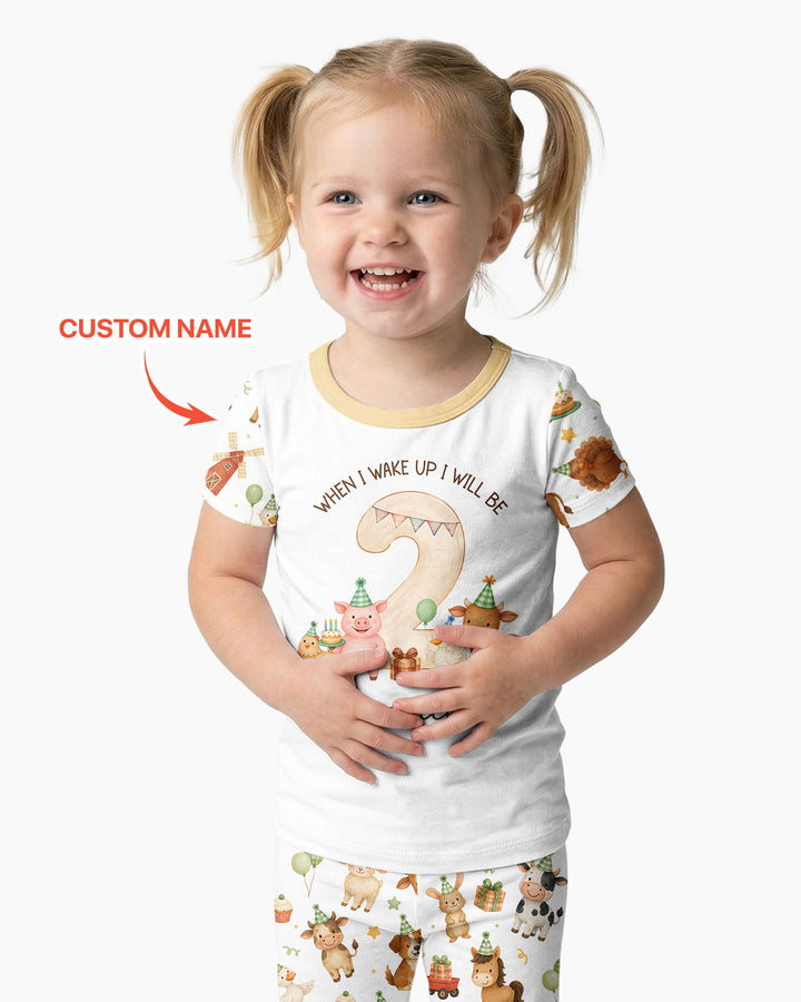 Personalized Farm Animals When I Wake Up I Will Be Birthday Bamboo Two Piece Short Sleeve Pajama Set