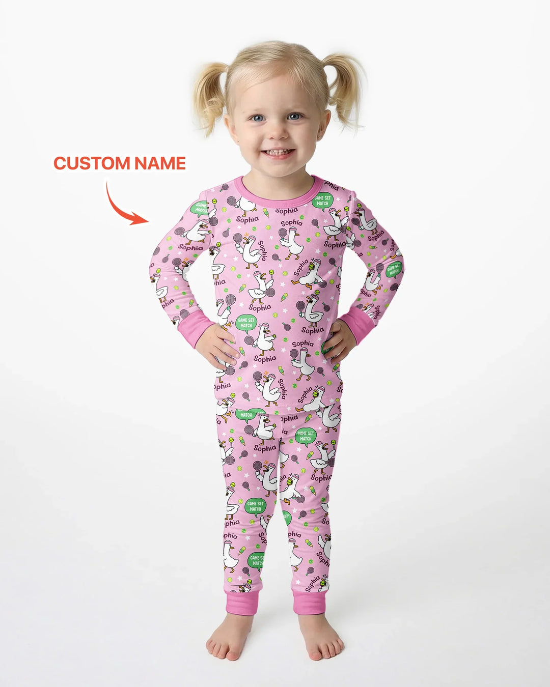 Silly Goose Playing Tennis Bamboo Two Piece Long Sleeve Pajama Set