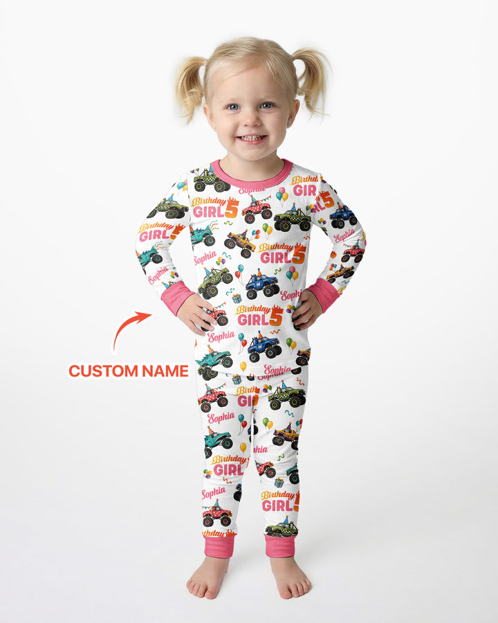 Monster Truck Birthday Party Bamboo Two Piece Long Sleeve Pajama Set