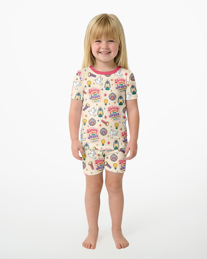 VBS Shining A Light On Who Jesus Really Is Bamboo Two Piece Short Sleeve Shorts Pajama Set