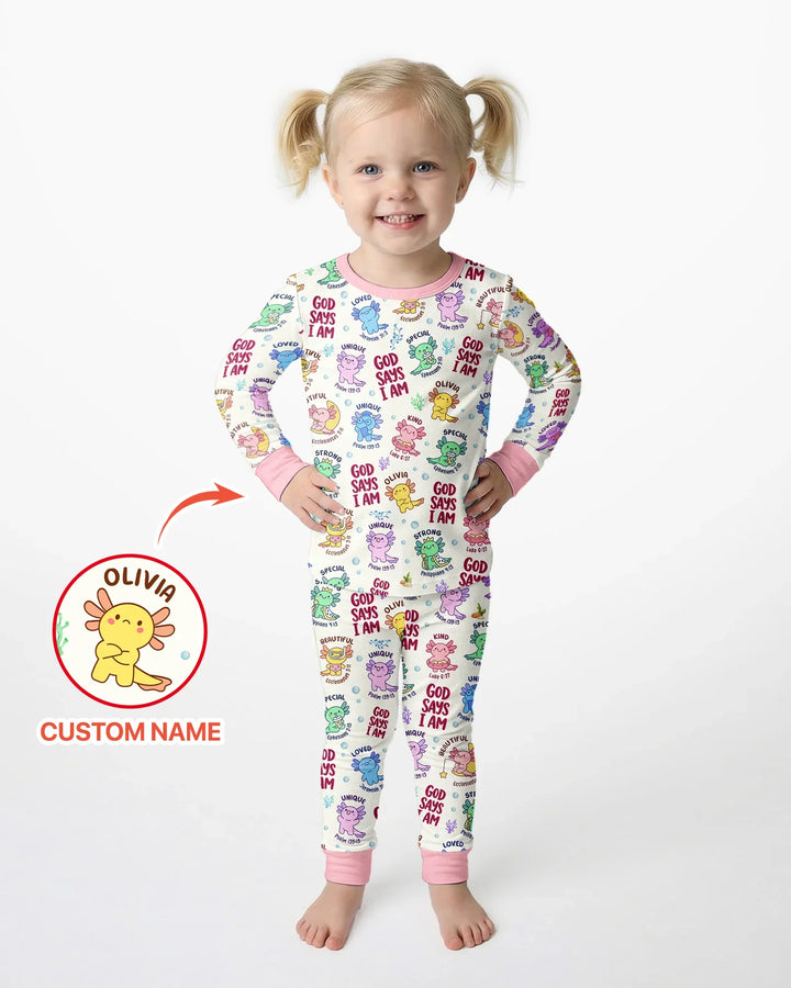 Axolotl God Says I Am Custom Name Bamboo Two Piece Long Sleeve Pajama Set