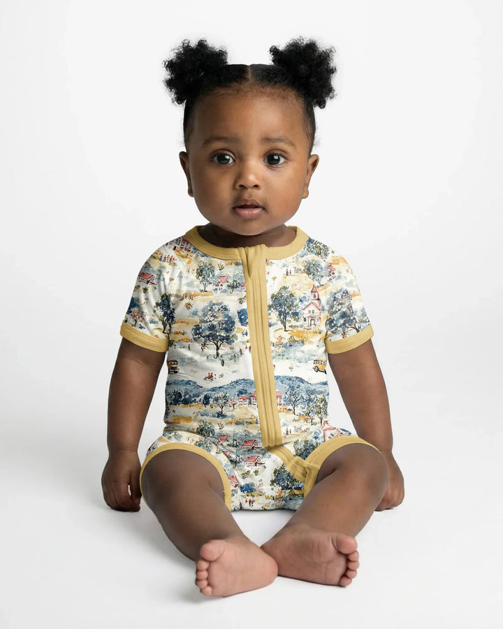 Whimsical Watercolor School Village Bamboo Shorty Zippy