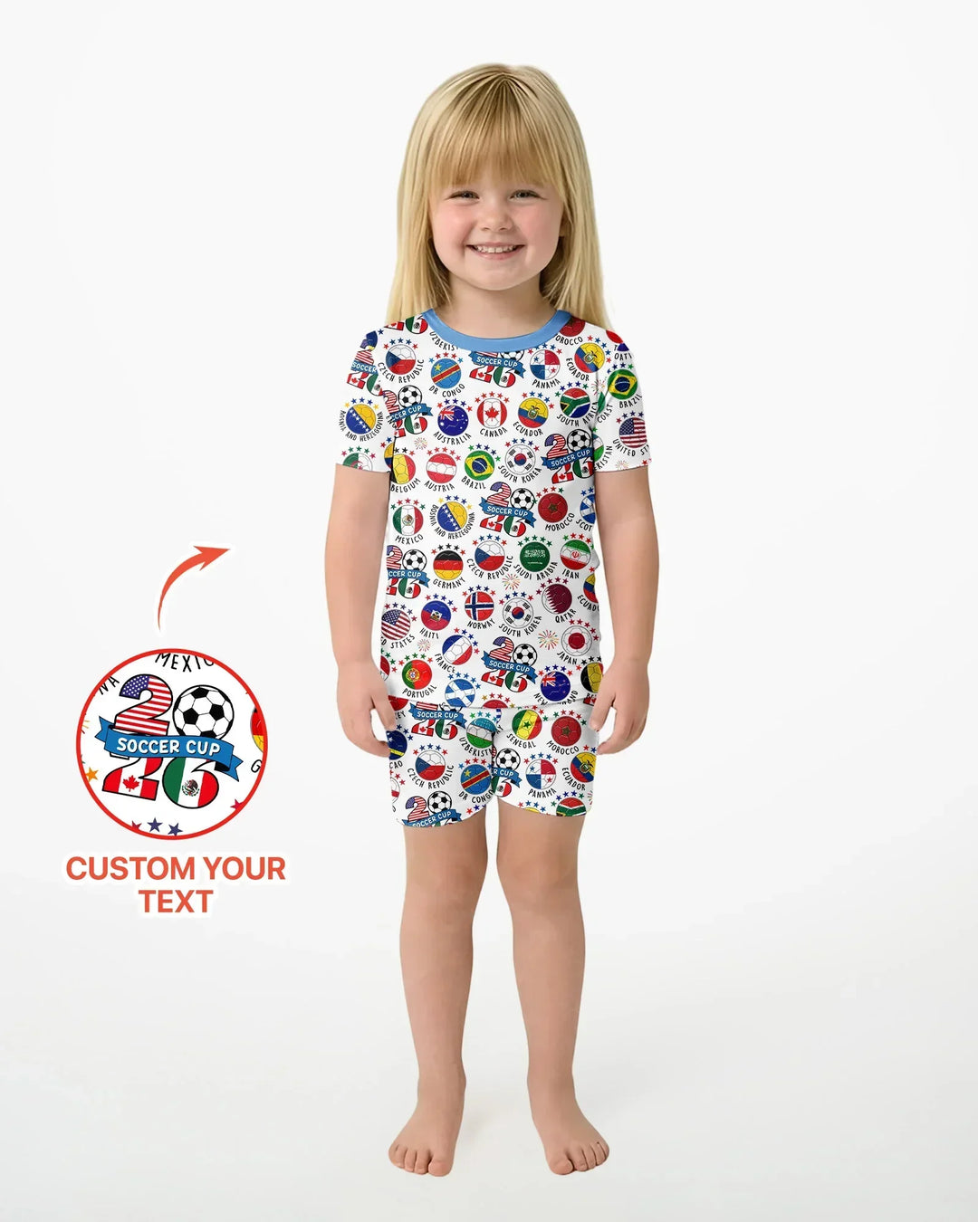 The World Plays Here 2026 Soccer Tour Bamboo Two Piece Short Sleeve Shorts Pajama Set