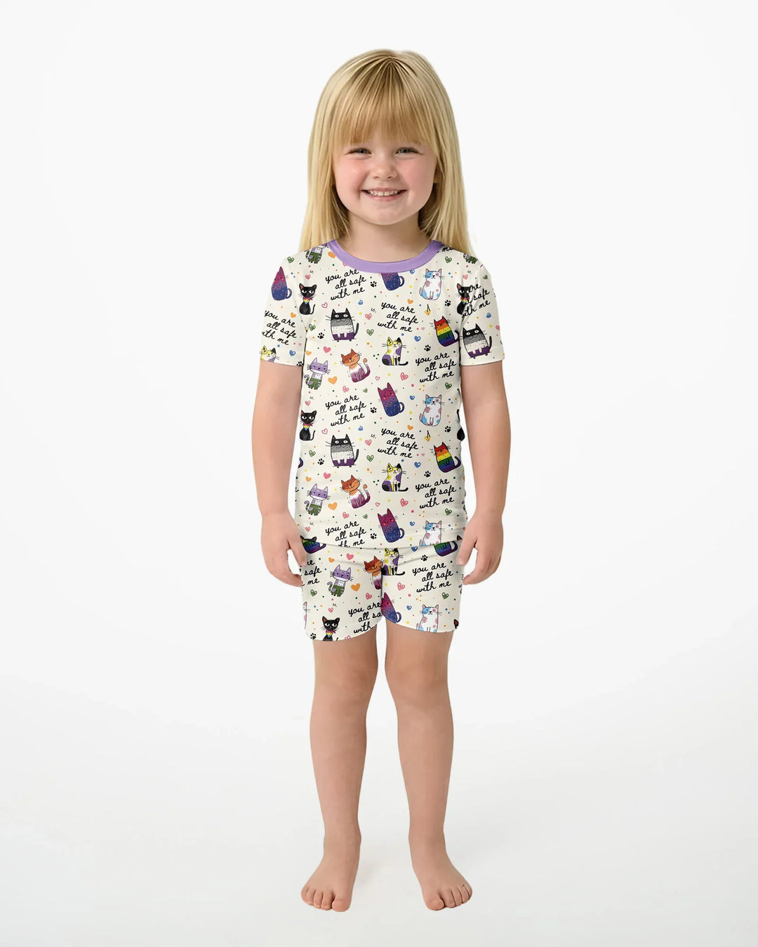Loved & Safe Kitties Family Matching Bamboo Two Piece Short Sleeve Shorts Pajama Set