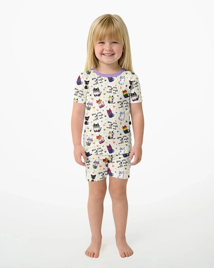Loved & Safe Kitties Family Matching Bamboo Two Piece Short Sleeve Shorts Pajama Set